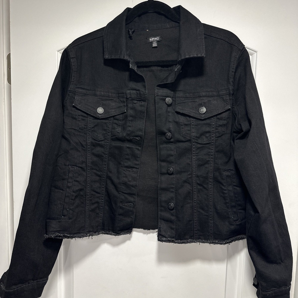 Buffalo David Bitton Frayed Hem Crop Black Jean Woman's Jacket Medium
